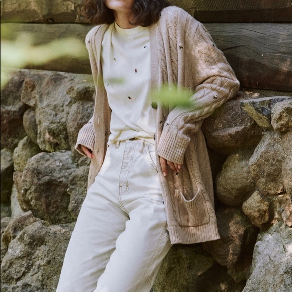 NWT The Great. Oatmeal Embroidered Cardigan Sweater. Size 0. - Picture 1 of 10